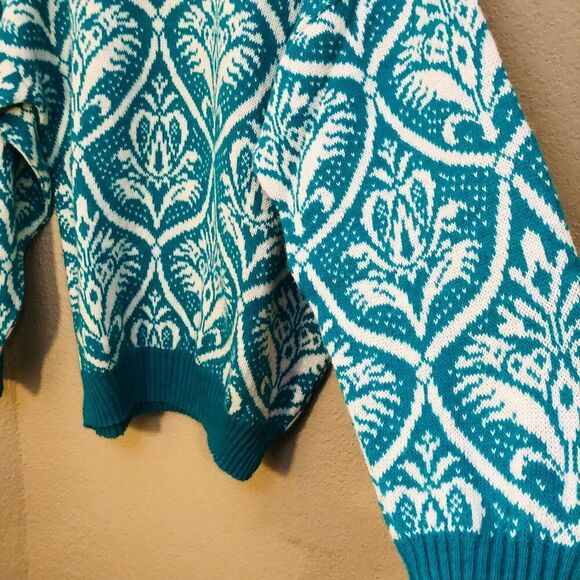 Vintage Men's Sweater Size Large Green White Wool Blend Made in Italy 80s Style - Picture 3 of 6